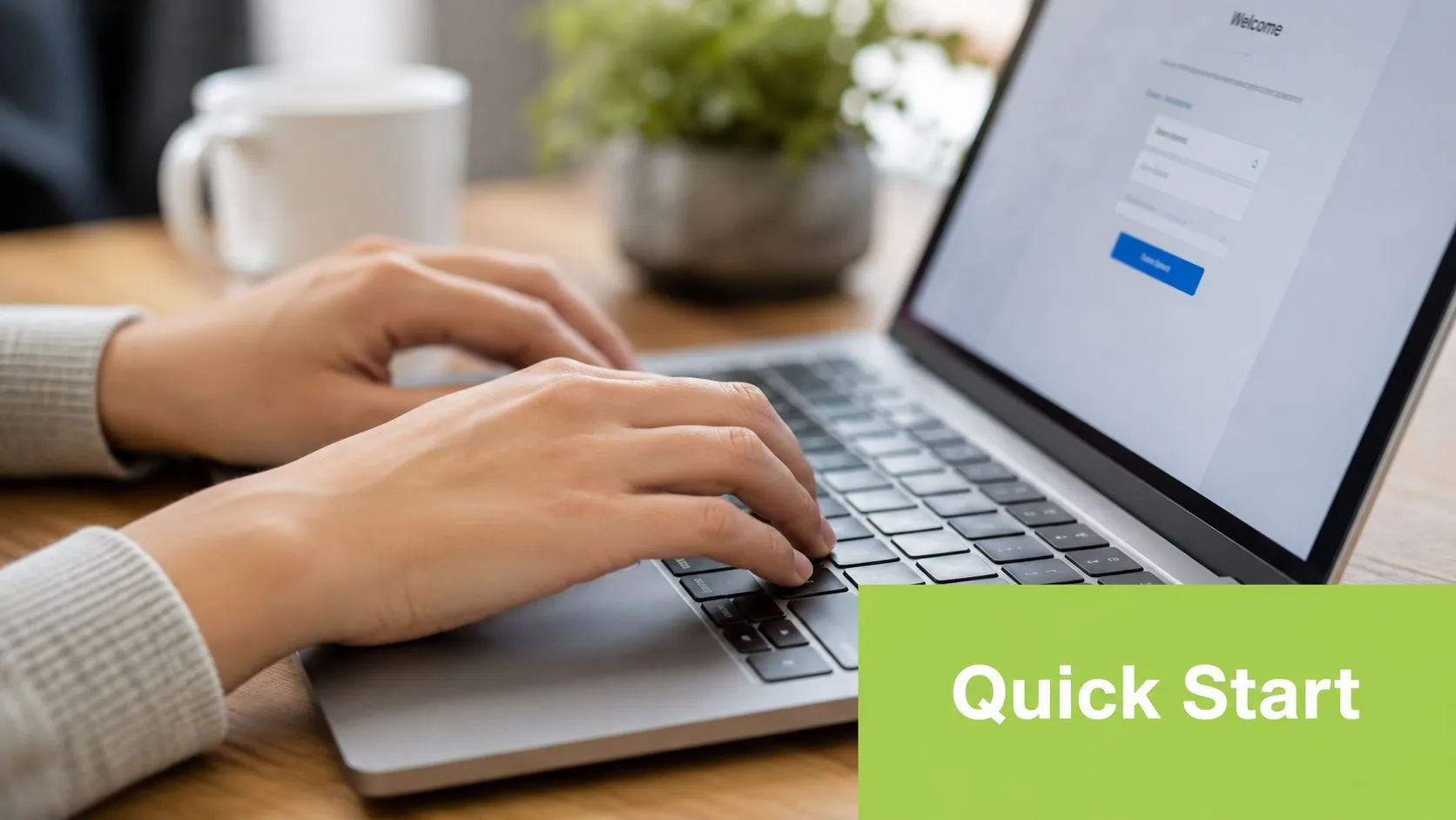 A close-up view of hands typing on a laptop, accessing the 3CX web client interface.