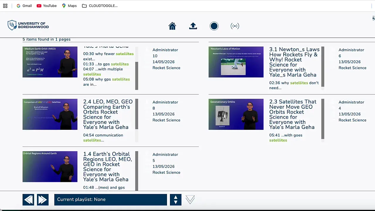 Search results page in MEDIAL showing multiple matching video moments with thumbnails and titles