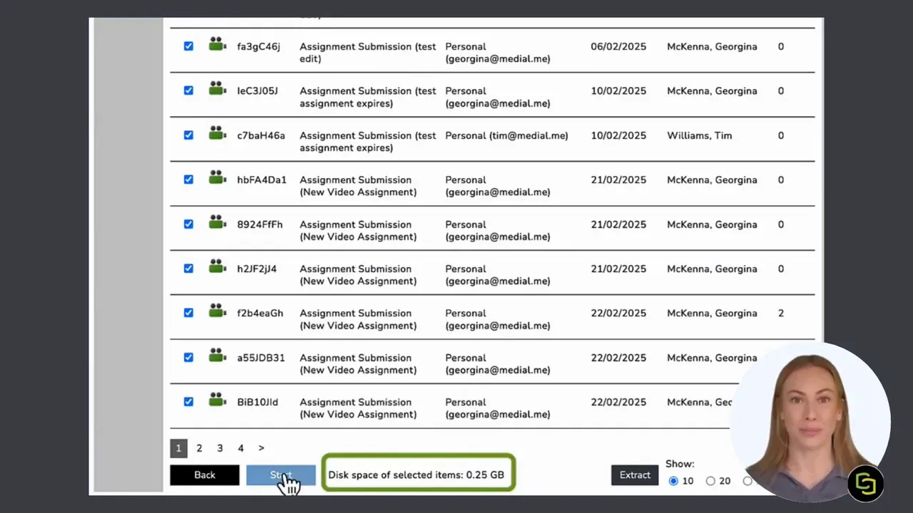 MEDIAL content review table listing files selected for archive and showing estimated storage space saved