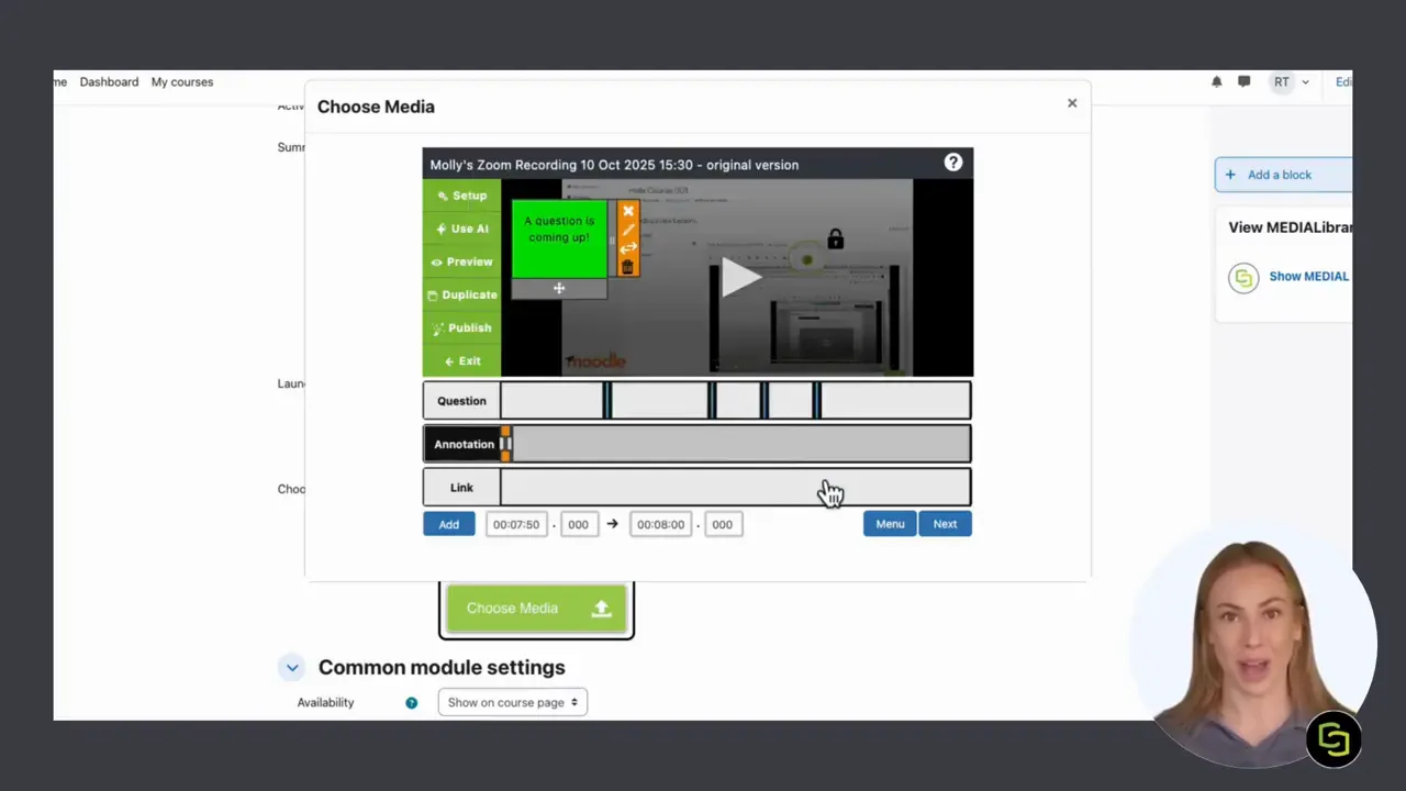 Bright green annotation displayed over a video in the MEDIAL timeline editor