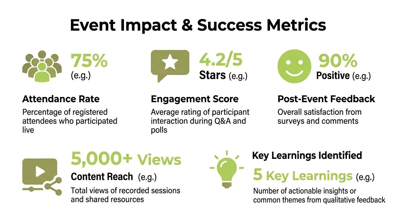 An infographic showing five key metrics for measuring the impact and success of marketing and events.
