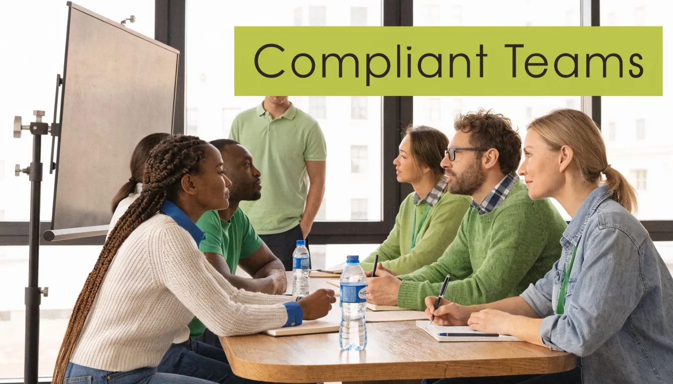 A diverse group of professionals collaborating and discussing work around a meeting room table in an office.