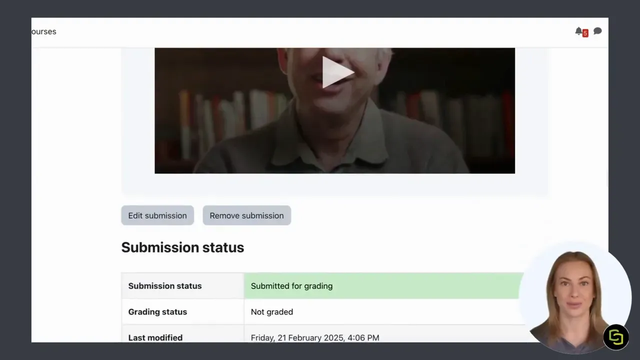 Moodle submission status showing Submitted for grading