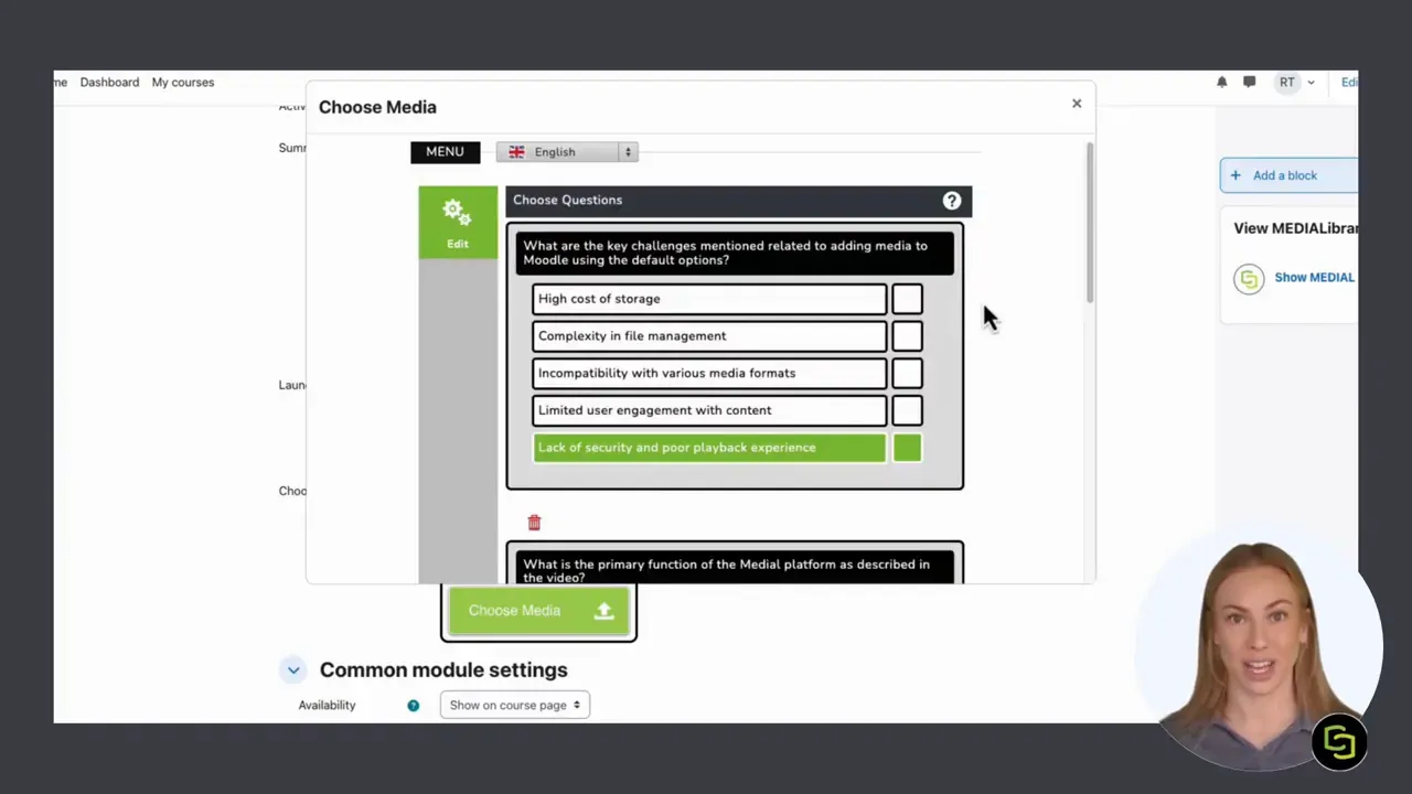 MEDIAL question review screen showing generated quiz questions and answer options