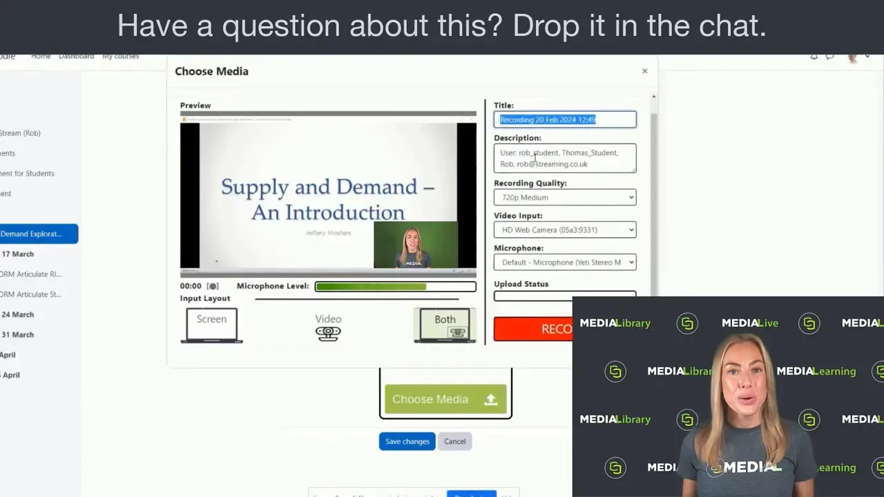 MEDIAL recorder showing a supply and demand presentation with a small camera view