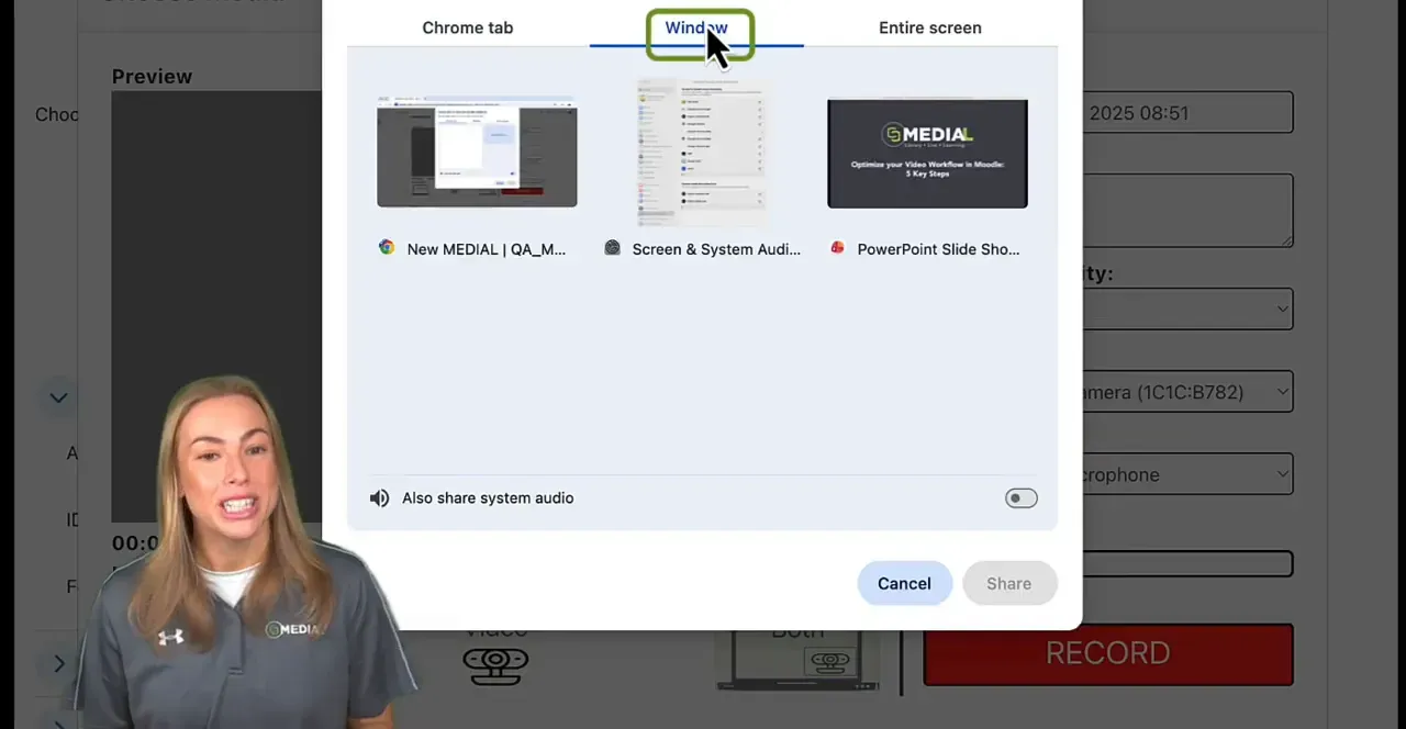 Window sharing picker with a PowerPoint Slide Show window selected
