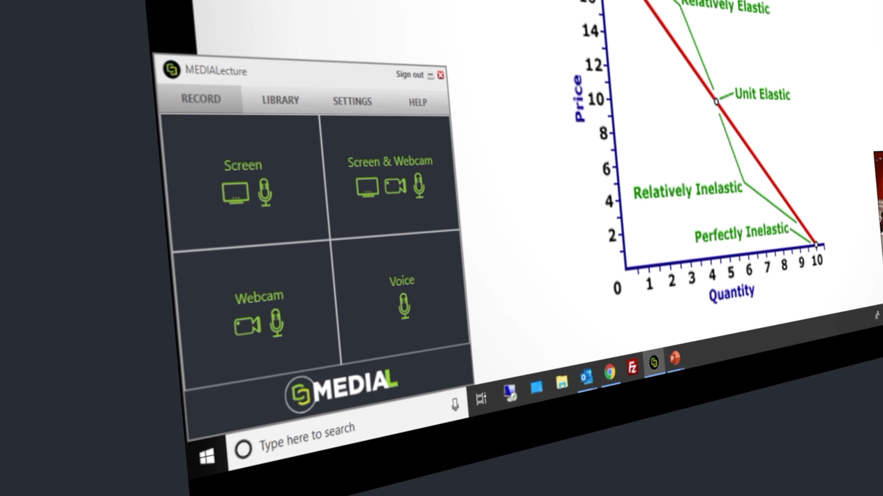 MEDIALecture recording options for screen, webcam and voice over a presentation