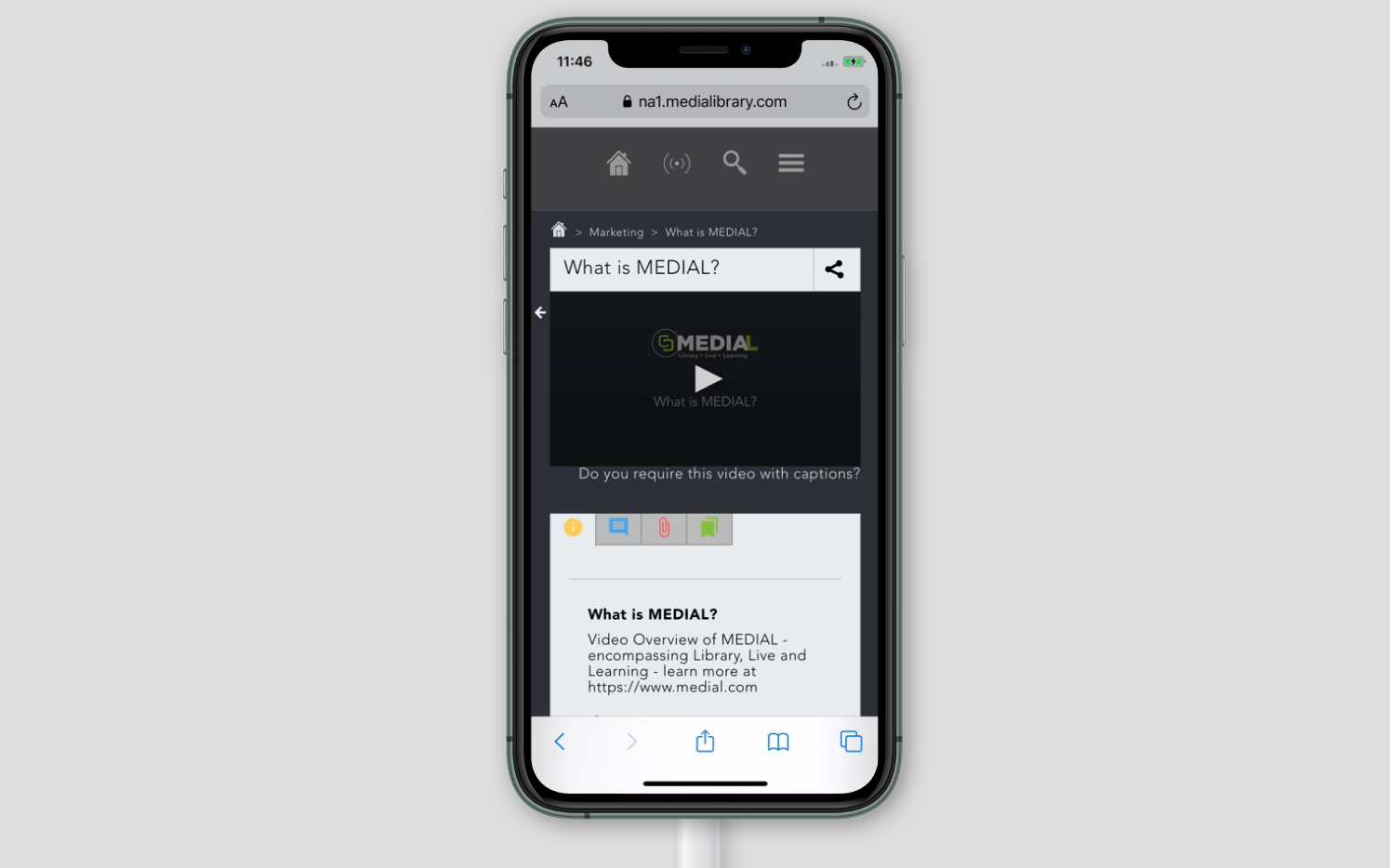MEDIAL Library video playback on a mobile phone