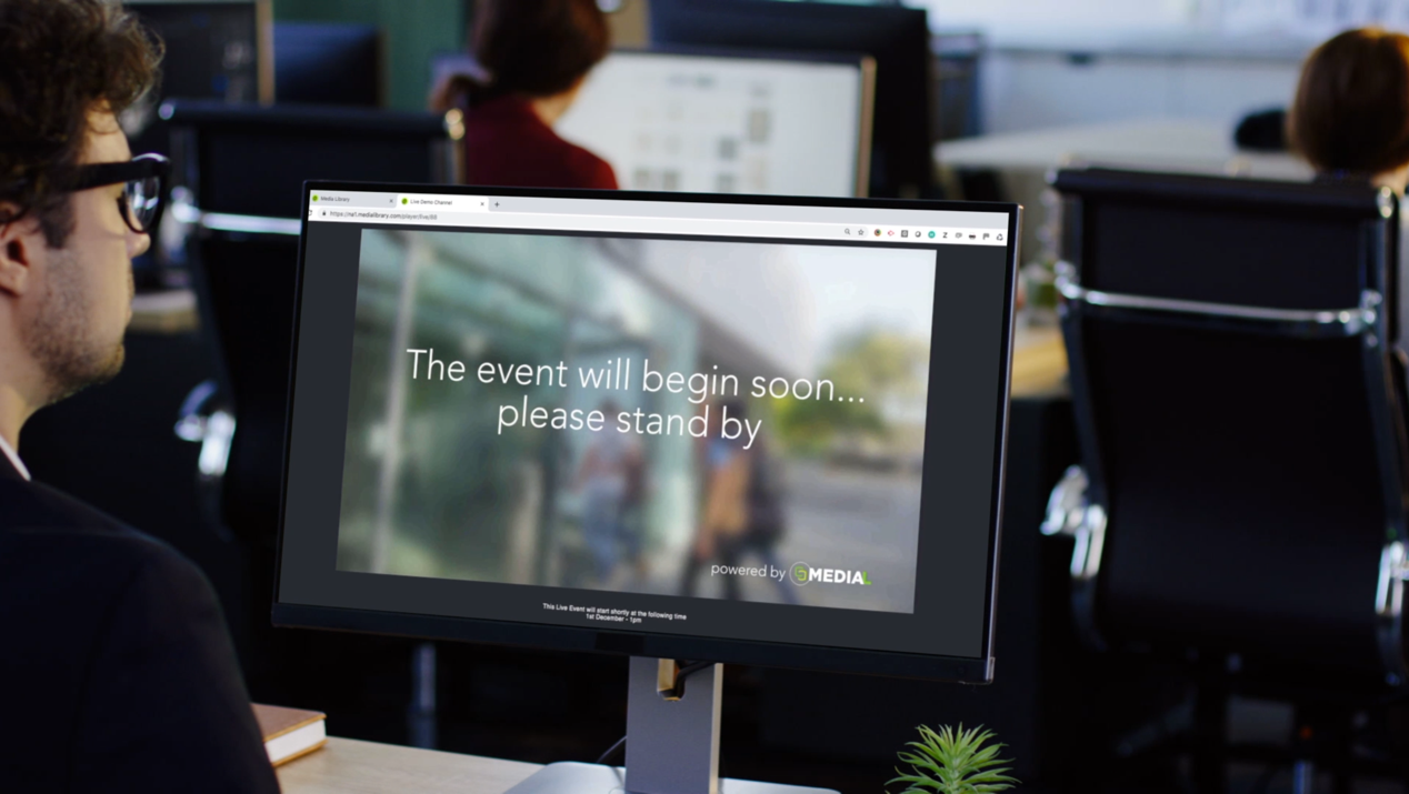 A viewer waiting on a branded MEDIAL Live holding page before an event starts